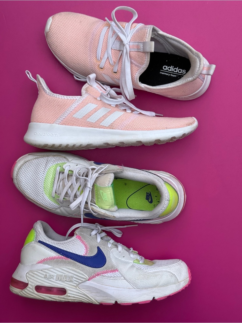 Nike Air Max Excee White, Adidas Cloudfoam Pure Pink Sneaker Bundle EU Size 40.5